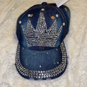 NWT bling crown adjustable hat with distressed edges
